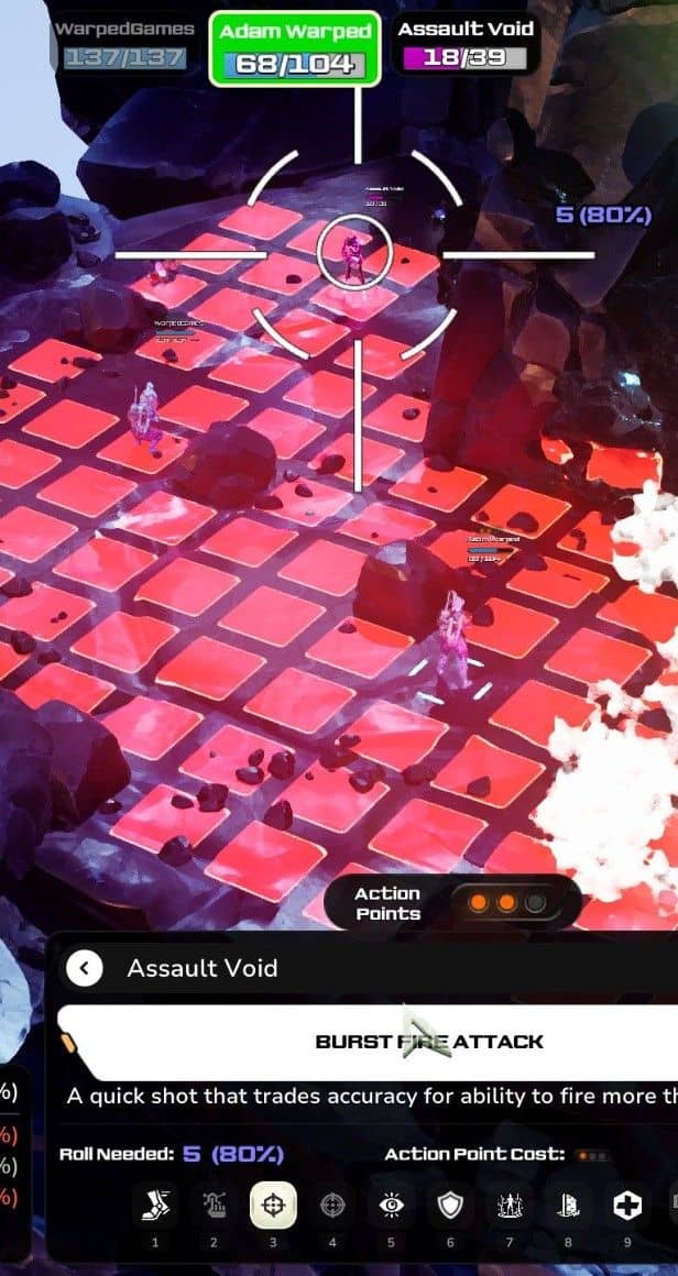 Turn-based combat targeting with dice rolls and hit chance